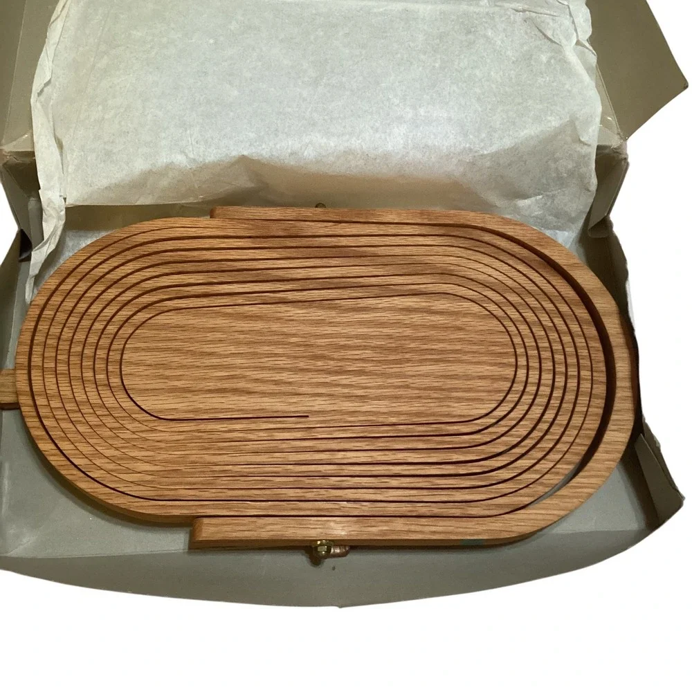 Handcrafted Oak Wood Collapsible Spiral Basket Folding Trivet Fruit Bowl 12in